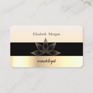 Moderne Elegant gestreift Schwarz, Gold, Lotus Visitenkarte