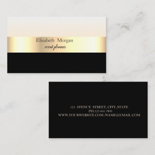 Moderne Elegant gestreift Stilvoll Schwarz, Gold Visitenkarte (Vorne/Hinten)