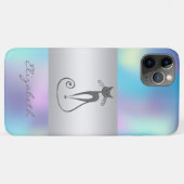 Moderne Elegant Girly, Cat Blue Holographic Case-Mate iPhone Hülle (Rückseite (Horizontal))