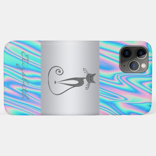 Moderne Elegant Girly, Cat Holographic Case-Mate iPhone Hülle (Rückseite (Horizontal))