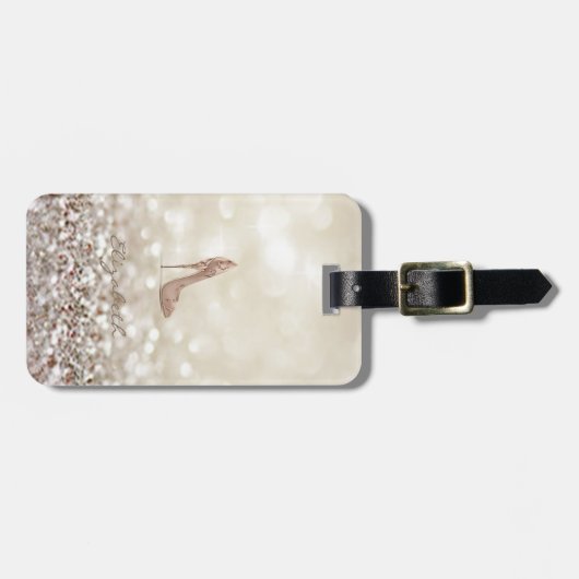 Moderne Elegant Girly, Glittery, Heel Gepäckanhänger (Vorderseite horizontal)