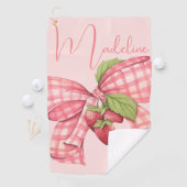 Moderne Elegant Girly Pink Bow Erdbeere Golfhandtuch (Insitu)