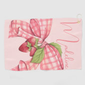 Moderne Elegant Girly Pink Bow Erdbeere Golfhandtuch (Horizontal)