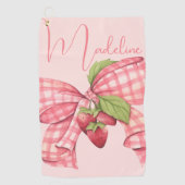 Moderne Elegant Girly Pink Bow Erdbeere Golfhandtuch (Vorderseite)