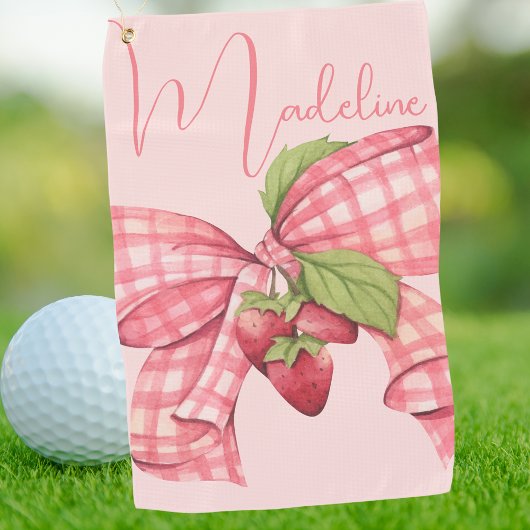 Moderne Elegant Girly Pink Bow Erdbeere Golfhandtuch