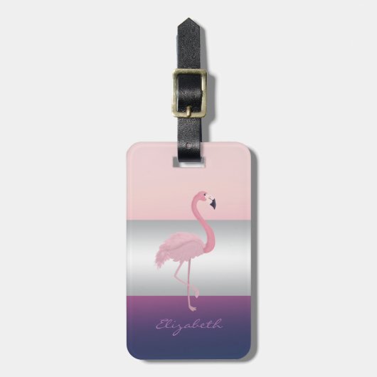 Moderne Elegant Girly, rosa Flamingo Gepäckanhänger (Vorderseite vertikal)