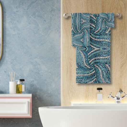 Moderne Elegant Girly Silver Türkis Blauer Swirl Badhandtuch Set