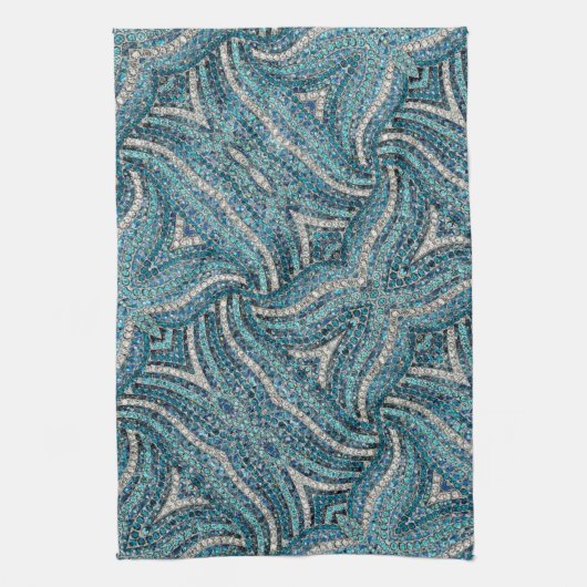 Moderne Elegant Girly Silver Türkis Blauer Swirl Geschirrtuch (Vertikal)