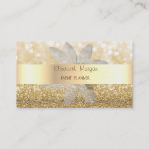 Moderne Elegant Glittery, Bokeh, White Daisy Visitenkarte
