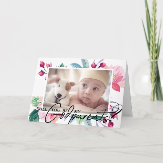 Moderne Elegant-Godeltern Vorschlag Floral 2 Foto Karte (Vorderseite)