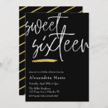 Moderne Elegant Gold Brushstroke Sweet 16 Birthday Einladung<br><div class="desc">Feiern Sie ihr 16 . Geburtstag stilvoll mit dieser angesagten, modernen Sweet 16 Geburtstagsfeier. Design enthält die Worte "16 . Geburtstag" in einem klassischen handgeschriebenen Skript-Schriftart, der durch einen hübschen vergoldeten Glitzer Glam Pinselstrich hervorgehoben wird. Unten verlassen zeigt die Karte die Details der Geburtstagsfeier, die ganz auf Ihre Bedürfnisse zugeschnitten...</div>