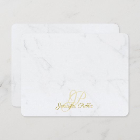 Moderne Elegant Gold Caligraphy Script Marble Top Mitteilungskarte (Vorne/Hinten)