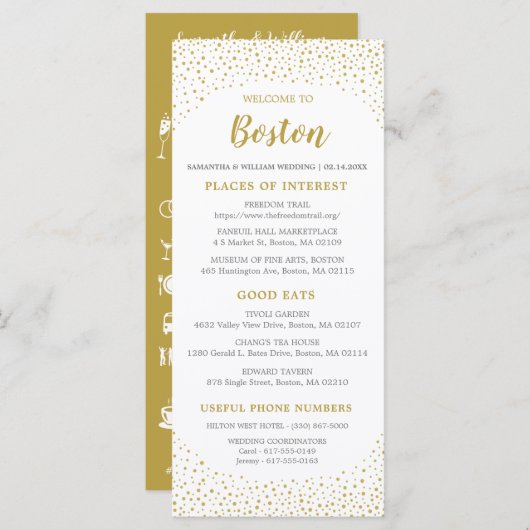 Moderne Elegant Gold Confetti Hochzeit Begrüßung Programm (Vorne/Hinten)