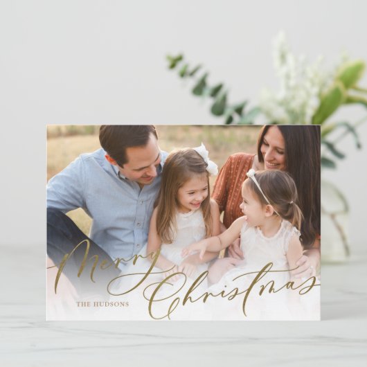 Moderne Elegant Gold Script Frohe Weihnachten (Stehend Vorderseite)