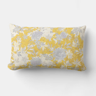 Moderne Elegant Gray Mustard Yellow Marigold Flora Lendenkissen