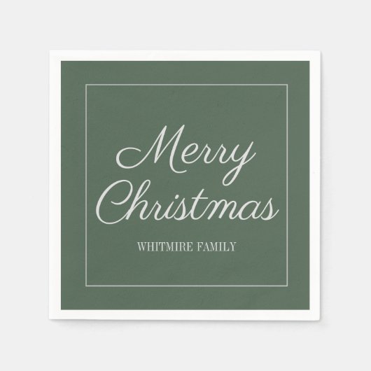 Moderne Elegant Green Gray Frohe Weihnachten Serviette (Vorderseite)