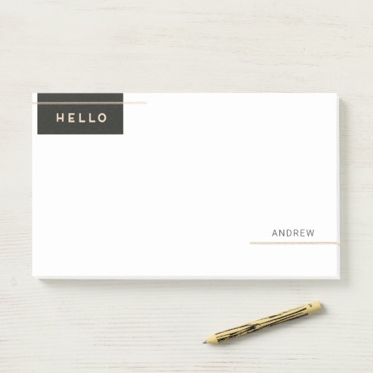 Moderne Elegant Hallo mit goldenen Streifen Post-it Klebezettel (Auf Schreibtisch)