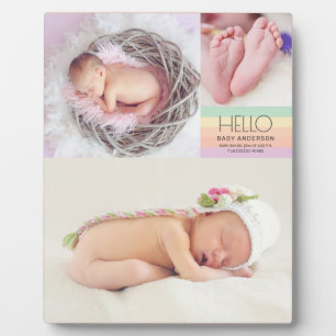 Moderne Elegant Hello Baby Foto Geburtsdatum Fotoplatte