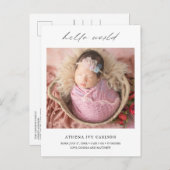 Moderne Elegant Hello World Foto Einfache Geburt Ankündigungspostkarte (Vorne/Hinten)