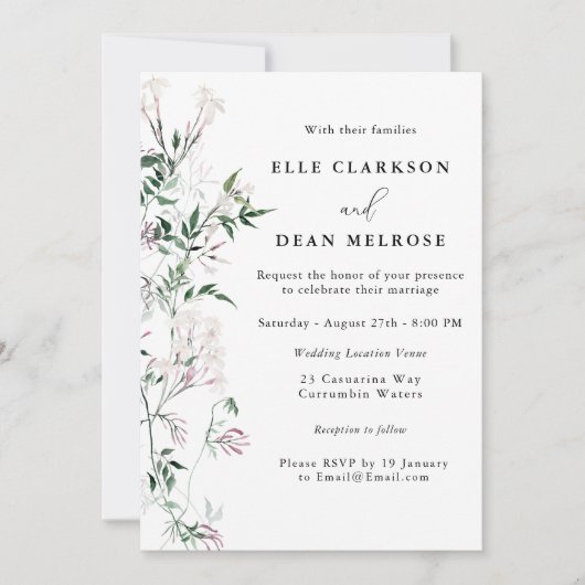 Moderne Elegant Jasmine Lavender Wedding Einladung (Vorderseite)