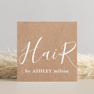 Moderne Elegant Kraft Handgeschriebener Haarstylis Quadratische Visitenkarte