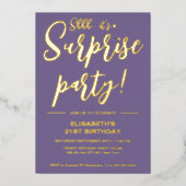 Moderne Elegant Lavender 21. Überraschung Geburtst Folieneinladung (Vorderseite)