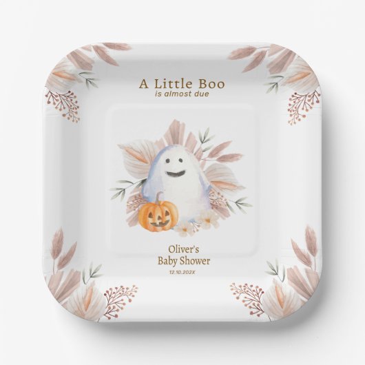 Moderne Elegant Little Boo Boho Ghost Baby Dusche Pappteller (Vorderseite)