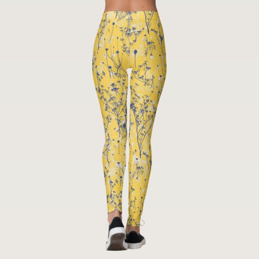 Moderne Elegant-Mustard-Gelbe Wildblumen Leggings (Rückseite)