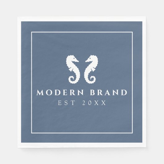 Moderne Elegant Nautical Seepferd Coastal Brand Serviette (Vorderseite)
