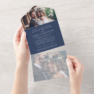 Moderne Elegant Navy Blue 2 Foto UAWG Wedding All In One Einladung