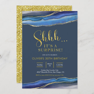 Moderne Elegant Navy Blue Agate Überraschung Gebur Einladung