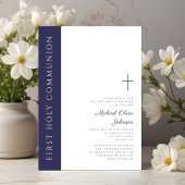 Moderne Elegant Navy Blue Cross First Communation Einladung