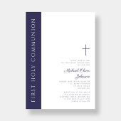 Moderne Elegant Navy Blue Cross First Communation Einladung