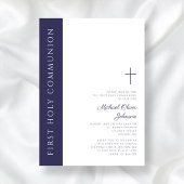 Moderne Elegant Navy Blue Cross First Communation Einladung