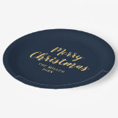 Moderne Elegant Navy Blue Frohe Weihnachten Pappteller (Schrägansicht)