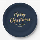 Moderne Elegant Navy Blue Frohe Weihnachten Pappteller (Vorderseite)