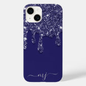 Moderne Elegant Navy Blue Glitzer Dripping Case-Mate iPhone Hülle (Rückseite)