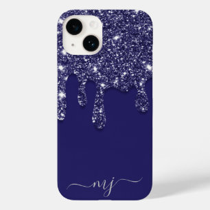 Moderne Elegant Navy Blue Glitzer Dripping Case-Mate iPhone 14 Hülle