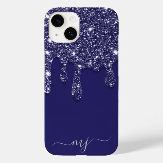 Moderne Elegant Navy Blue Glitzer Dripping Case-Mate iPhone Hülle (Rückseite)