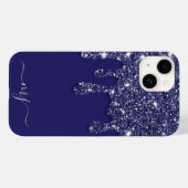 Moderne Elegant Navy Blue Glitzer Dripping Case-Mate iPhone Hülle (Rückseite (Horizontal))