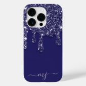 Moderne Elegant Navy Blue Glitzer Dripping Case-Mate iPhone Hülle (Rückseite)