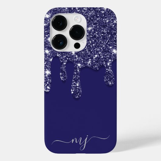 Moderne Elegant Navy Blue Glitzer Dripping Case-Mate iPhone Hülle (Rückseite)