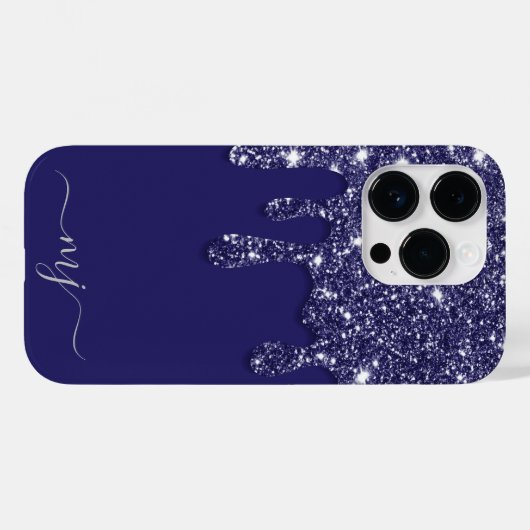 Moderne Elegant Navy Blue Glitzer Dripping Case-Mate iPhone Hülle (Rückseite (Horizontal))