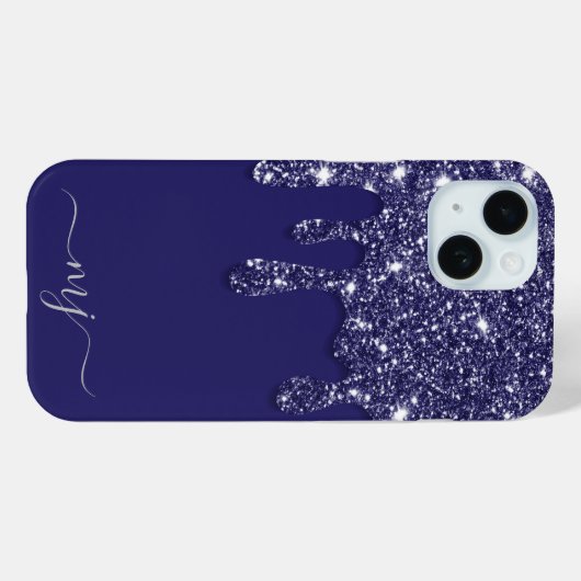 Moderne Elegant Navy Blue Glitzer Dripping Case-Mate iPhone Hülle (Rückseite (Horizontal))
