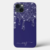 Moderne Elegant Navy Blue Glitzer Dripping Case-Mate iPhone Hülle (Rückseite)