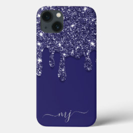 Moderne Elegant Navy Blue Glitzer Dripping Case-Mate iPhone Hülle