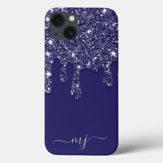 Moderne Elegant Navy Blue Glitzer Dripping Case-Mate iPhone Hülle (Rückseite)