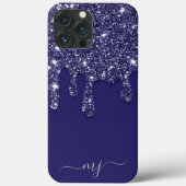 Moderne Elegant Navy Blue Glitzer Dripping Case-Mate iPhone Hülle (Rückseite)
