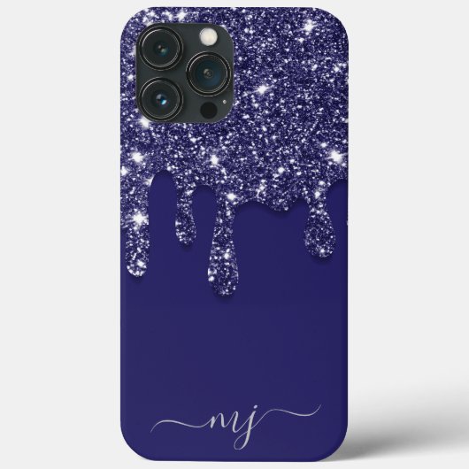 Moderne Elegant Navy Blue Glitzer Dripping Case-Mate iPhone Hülle (Rückseite)