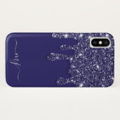 Moderne Elegant Navy Blue Glitzer Dripping Case-Mate iPhone Hülle (Rückseite (Horizontal))